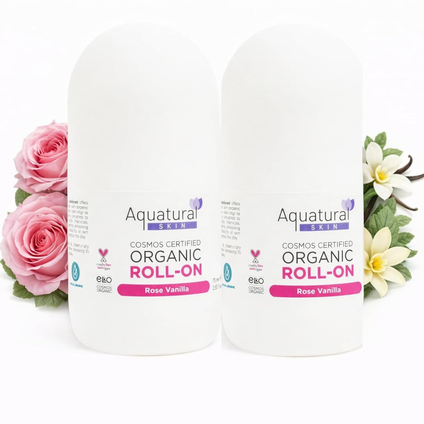 Aquatural Organic Deodorant Women & Men Roll On, Natural Formula for Sensitive Skin, Long-Lasting Odor Protection 2.53 Fl Oz Pack of 2, Rose Vanilla Beauty and Personal Care Aquatural