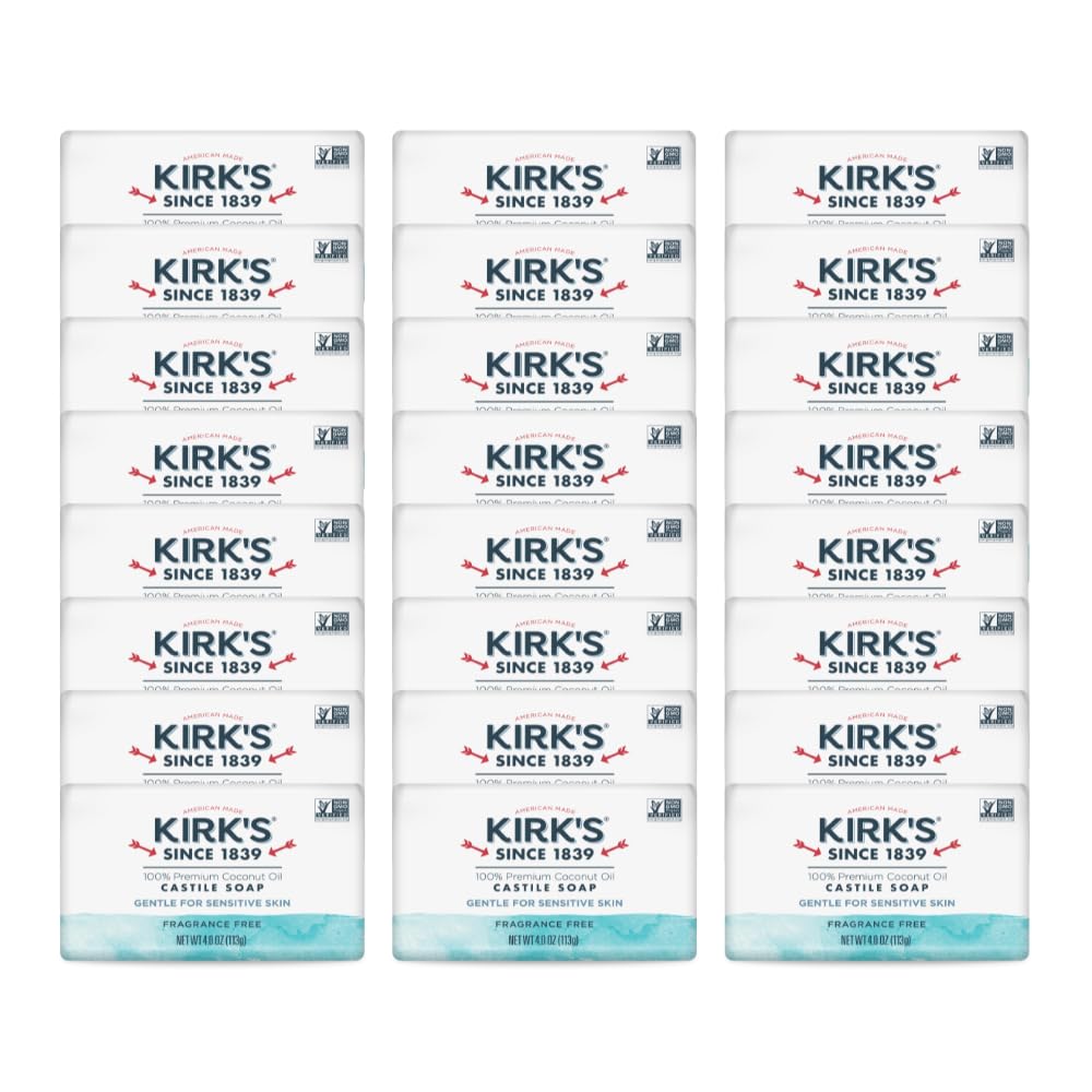 Kirk's Castile Bar Soap for Men, Women & Children - Made with Premium Coconut Oil, Sensitive Skin Formula, Vegan, Non GMO, Fragrance Free, 4 oz. Bars Beauty & Personal Care Kirk's