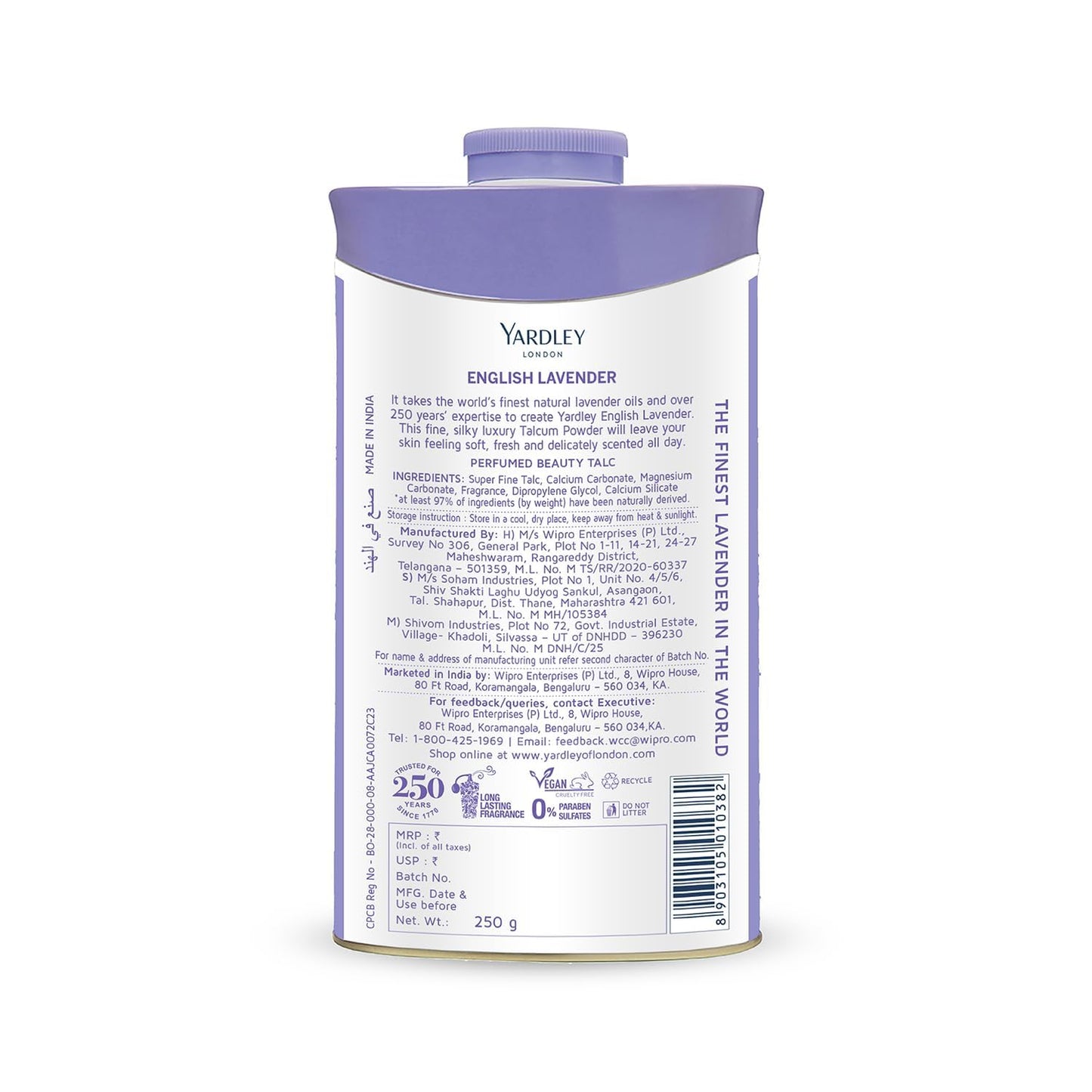 Yardley English Lavender Perfumed Talc | 250g ( 8.81 Ounce) | Pack of 1 Beauty & Personal Care Yardley
