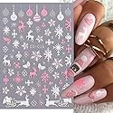 Christmas Nail Art Stickers, 8Sheets 5D Embossed Snowflake Nail Decals Pink White Snowflake Bell Elk Snowmen Xmas Tree Winter Nail Design DIY Beauty & Personal Care Qdsuh