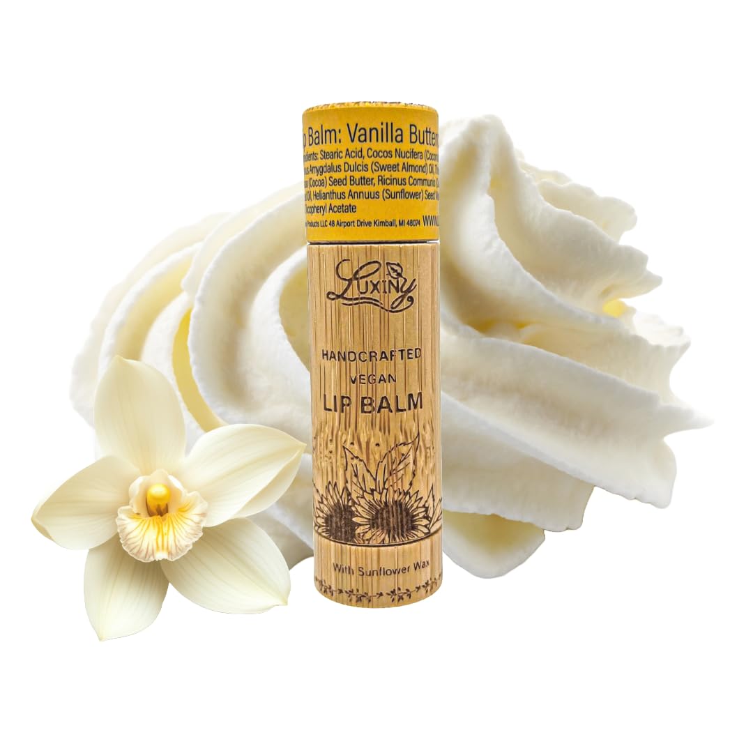 Luxiny Lip Balm 3-Pack - Vegan, Natural Moisturizing Lip Care in Bamboo Tubes with Sunflower Wax and Vitamin E (.15, Vanilla Buttercream, Mango, Black Beauty and Personal Care Luxiny