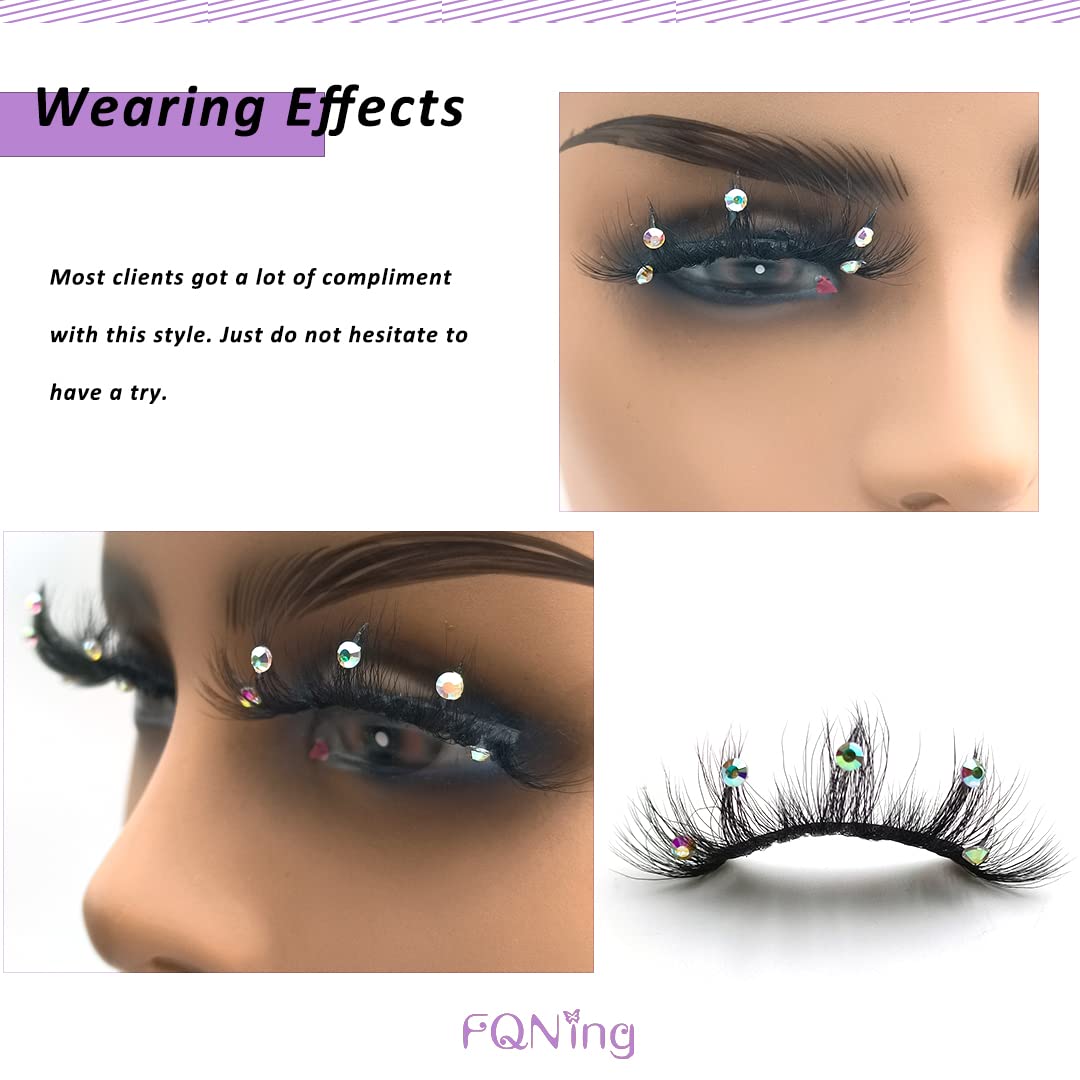 FQNing Mink Lashes with Glitter Rhinestones Cute Popular Eyelashes Sparkle Dramatic Style 4 Pairs (AF08crystal) Beauty & Personal Care FQNing