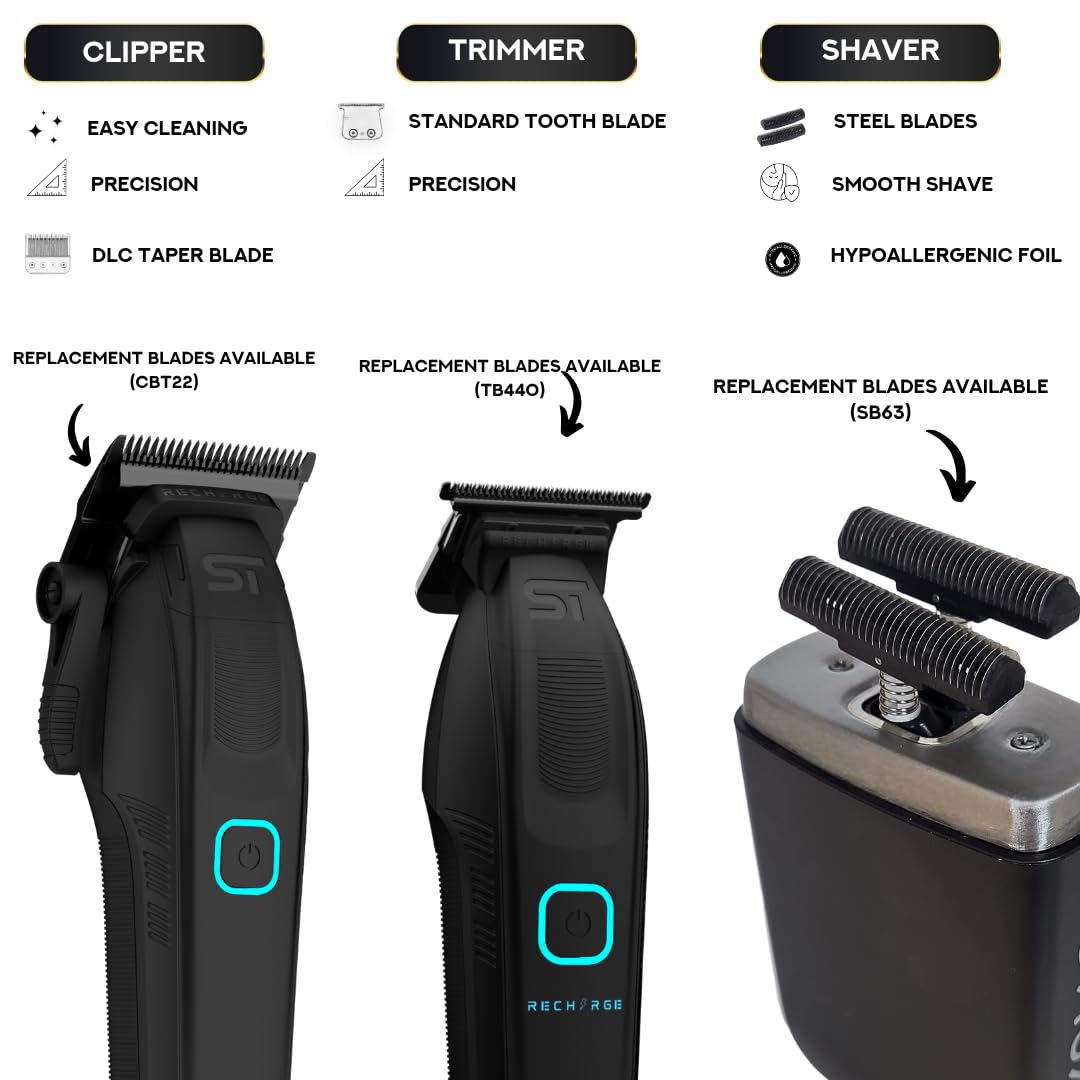 Supreme Trimmer 3-in-1 Recharge Hair Clipper, Beard Trimmer & Crunch Foil Shaver Combo - Removable Batteries, Smart USB Charging Base, Master Barber Beauty and Personal Care Supreme Trimmer
