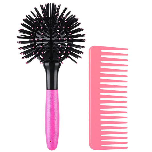 3D Bomb Curl Hair Brush 360° Round Styling Hair Brush Detangling Hairbrush Spherical Ball Brush Salon Round Hair Curling Curler and Wide Tooth Comb Beauty & Personal Care WEXNECOWKZ