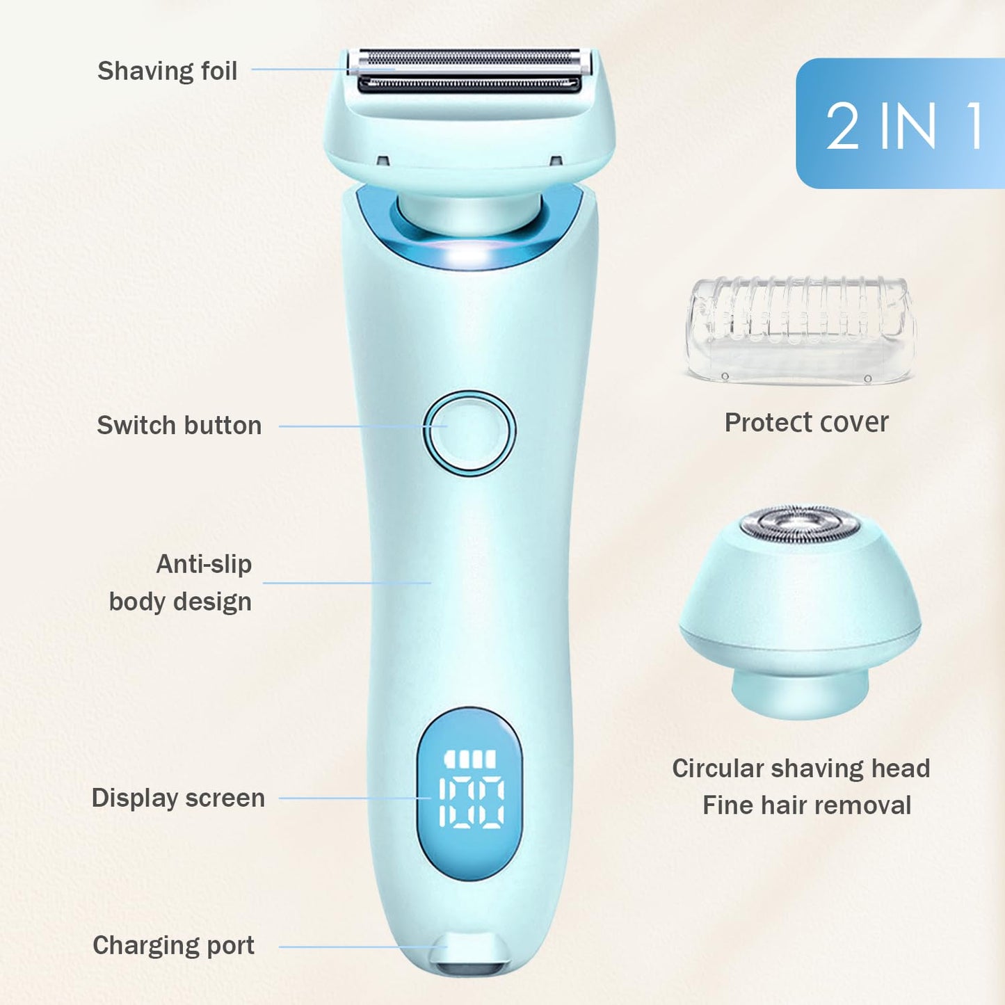 Razor for Women,Shaver Glide Razor, 3.0 Electric Beauty Trimmer?Rechargeable, Portable and Free Exfoliating Glove (Blue) Beauty and Personal Care WEERSHUN