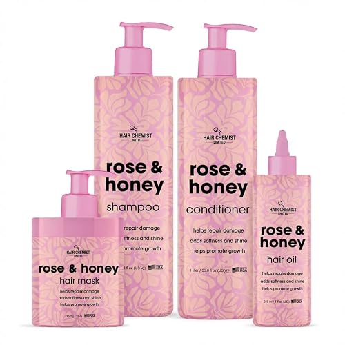Hair Chemist Rose & Honey Ultimate 4-Piece Hair Care Collection - Includes 33.8oz Shampoo, 33.8oz Conditioner, 15oz Hair Mask & 8oz Hair Oil Beauty & Personal Care Hair Chemist