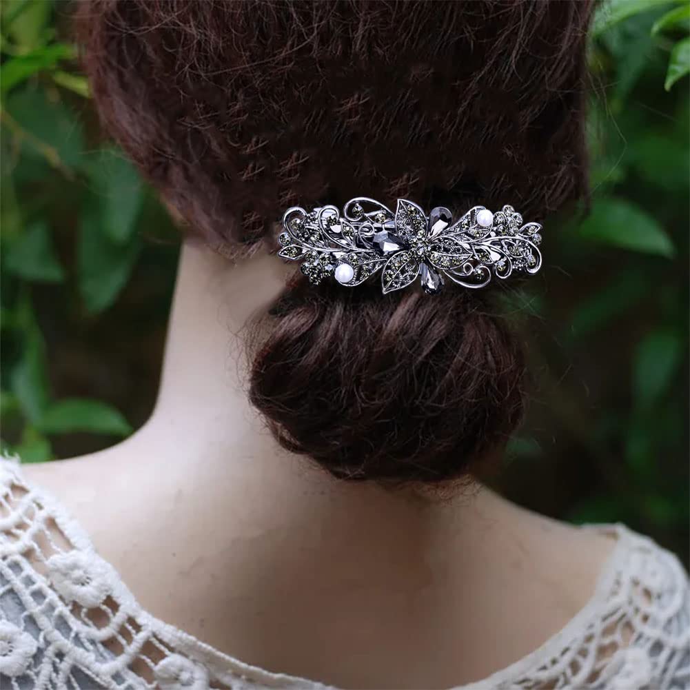4 PCS Hair Barrettes for Women Ladies, Flower Crystal Rhinestones Barrette Pearl Spring Hair Clip Accessories Women Fashion Ponytail Holders Barrette Beauty & Personal Care GeoGeoDIY