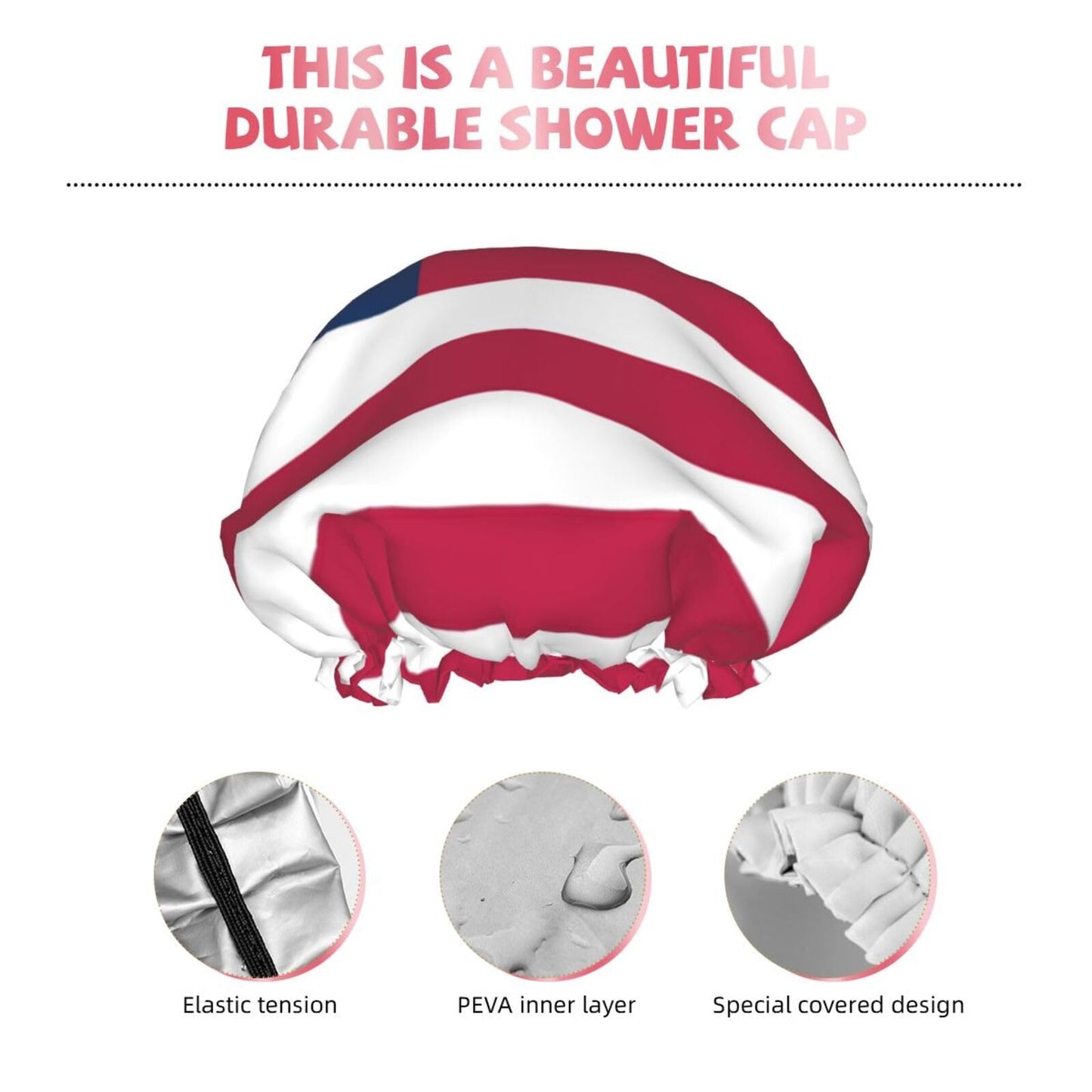America Usa Flag Prints Shower Cap Double Layer Lined Waterproof Bathing Shower Hat Beauty and Personal Care Hayyett