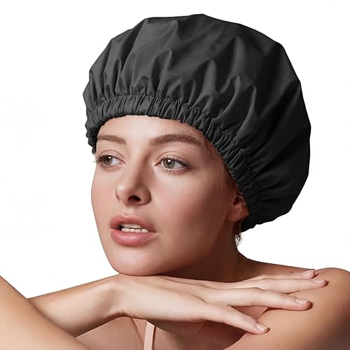 Amamba Shower Caps, Silk Lined Shower Cap for Women,Reusable,Adjustable Size, Washable & Waterproof,Large Satin Shower Cap-Black Beauty & Personal Care Amamba
