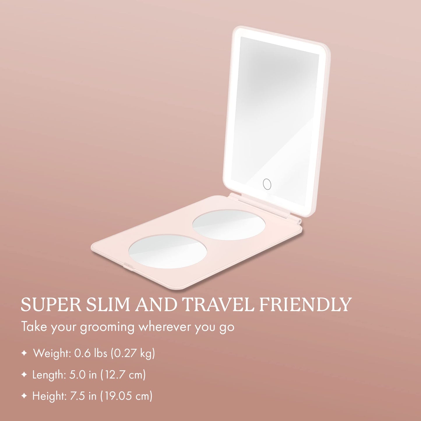 Vanity Planet Handheld Makeup Mirror with Lights, Mini Pose 2.0 (Blush) - Travel LED Mirror with 3X & 5X Magnification - Dimmable Lighting & Micro-USB Beauty & Personal Care Vanity Planet