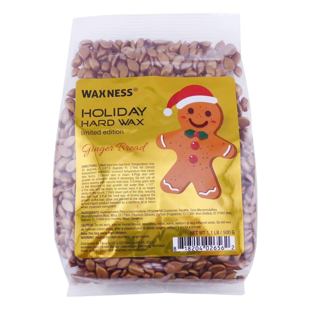 Waxness Gingerbread Wax - Holiday Limited Edition 1.1 lb (500 g) - Hard wax beads for hair removal - Biscuit Aroma - Synthetic formulation ideal Beauty and Personal Care Waxness