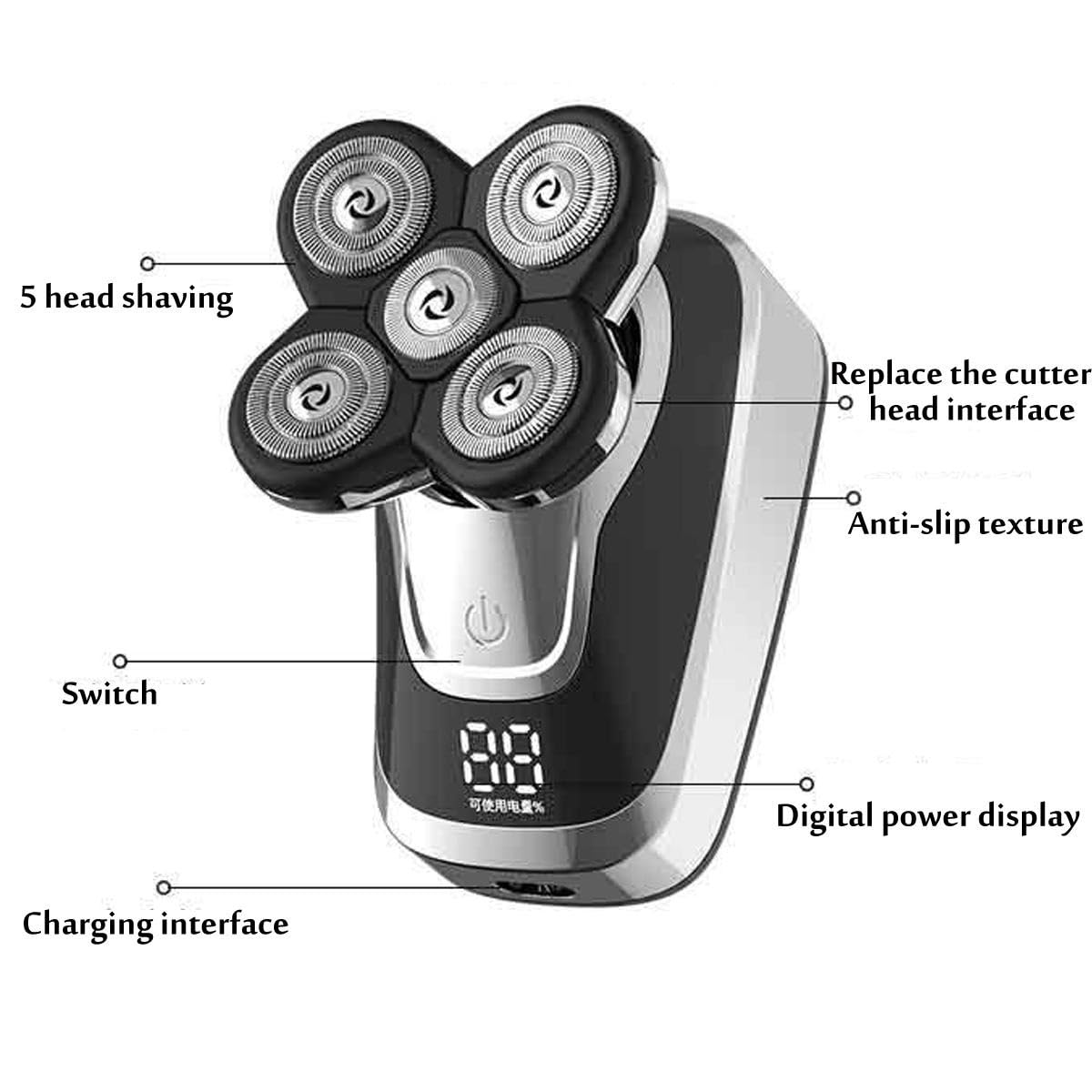 WTCBQC Head Shavers for Bald Men, 5 in 1 Electric Shaver USB Rechargeable IPX5 Multifunctional Grooming kit for Men Women Bald Head Polish Hair Beauty and Personal Care WTCBQC