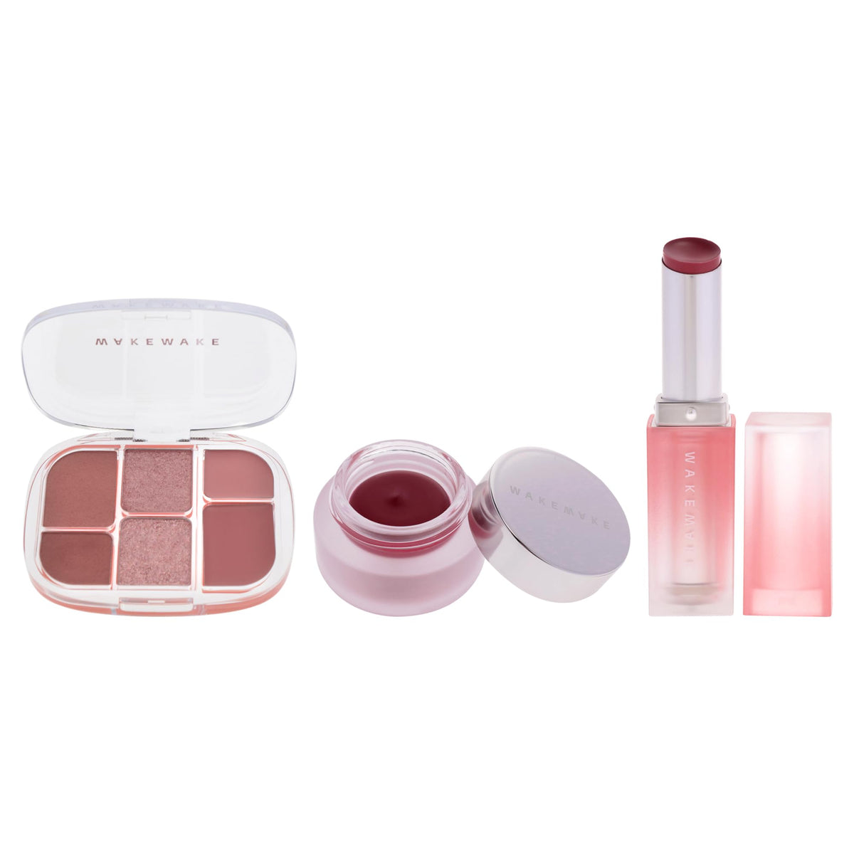 Wakemake Kit by Wakemake for Women - 3 Pc Kit 0.22oz Makeup - 02 Lasy Rose, 0.15oz Makeup - 07 Mauve Pink, 0.12oz Lipstick - 05 Narrative