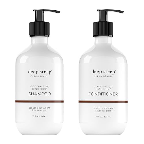 Deep Steep High Shine Coconut Oil Shampoo & Conditioner, 17 oz - Moisturizing Shampoo with Aloe Vera, Argan Oil, Rice Protein - Sulfate-Free, Vegan Beauty & Personal Care Deep Steep
