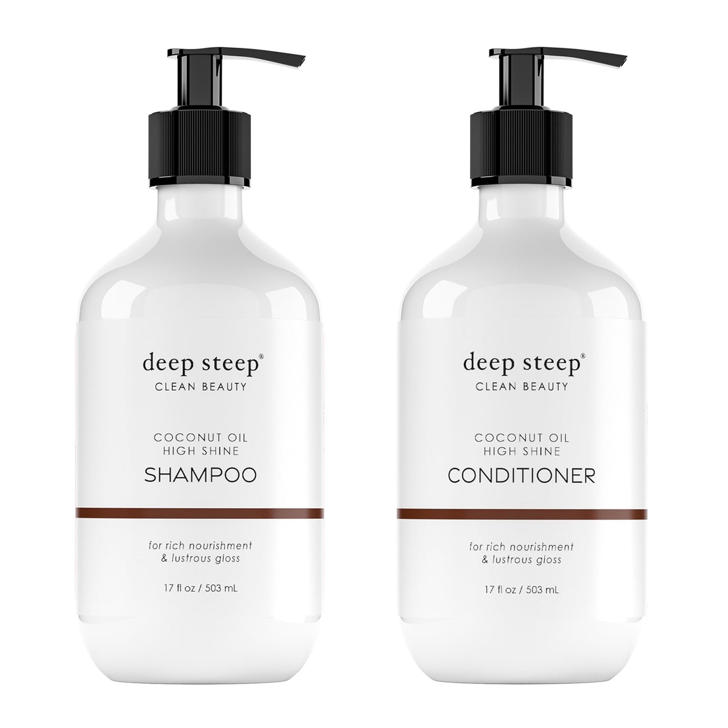 Deep Steep High Shine Coconut Oil Shampoo & Conditioner, 17 oz - Moisturizing Shampoo with Aloe Vera, Argan Oil, Rice Protein - Sulfate-Free, Vegan Beauty & Personal Care Deep Steep