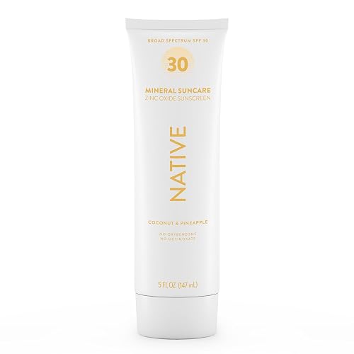 Native Sunscreen SPF 30, Zinc Oxide Dermatologist Tested Suitable for Sensitive Skin & Hawaii Compliant, 5 Ounces | Pineapple & Coconut Scent Sun Beauty & Personal Care Native