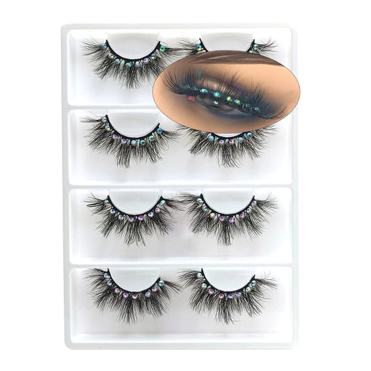 False Eyelashes with Glitter Rhinestones On, Bling Lashes 2023 Sparkle Full Strip Mink Eyelash 4 Pairs… (AF08bling) Beauty & Personal Care FQNing