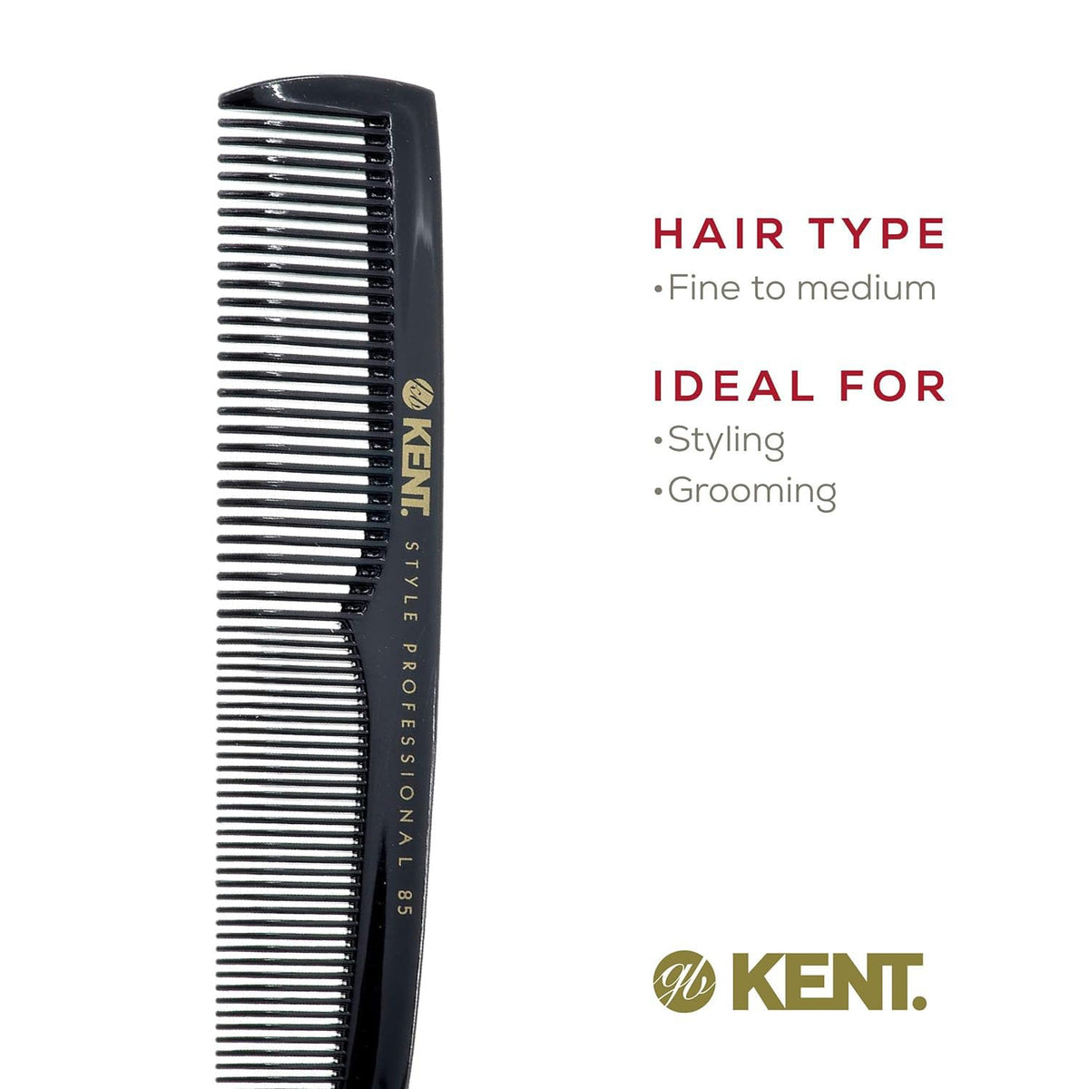 Kent SPC85 5 inch Salon-Style Dressing Cutting Comb with Wide and Fine Teeth Professional Barber Haircut Comb for Styling and Teasing, Hard Rubber,