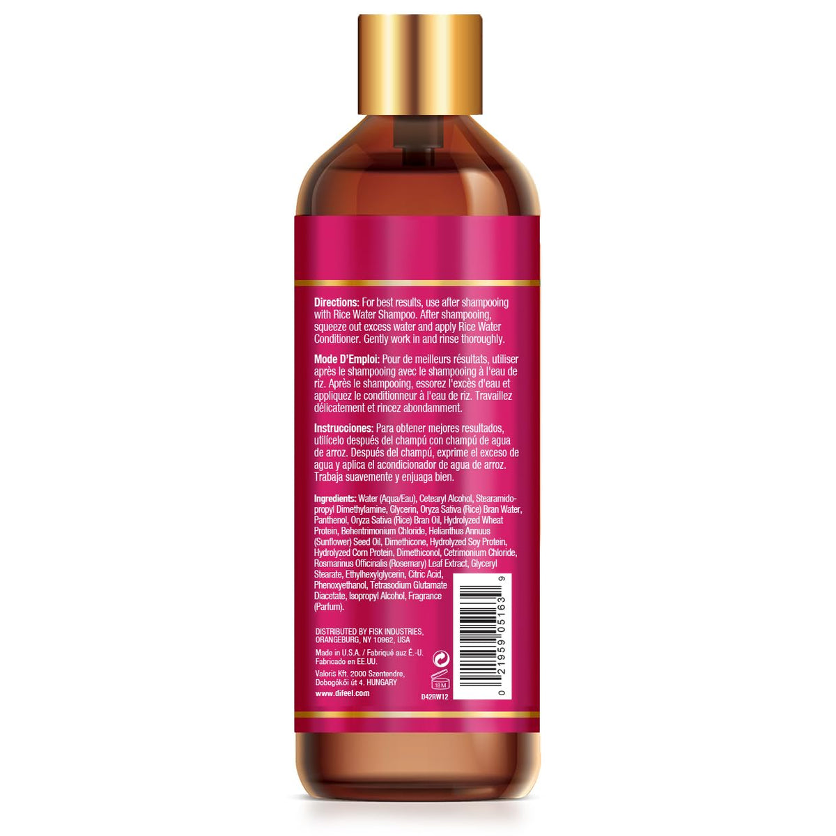 Difeel Rice Water Conditioner 12 oz. Strengthening, Sulfate Free Natural Hair Conditioner
