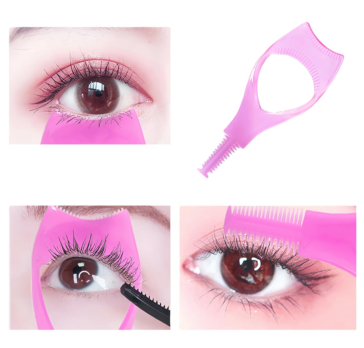 2 Pcs 3 in 1 Eyelash Tool Mascara Applicator Comb Guide and Brush Curler Plastic Eye Makeup Tool Set (Pink + Blue) Beauty & Personal Care vipolish