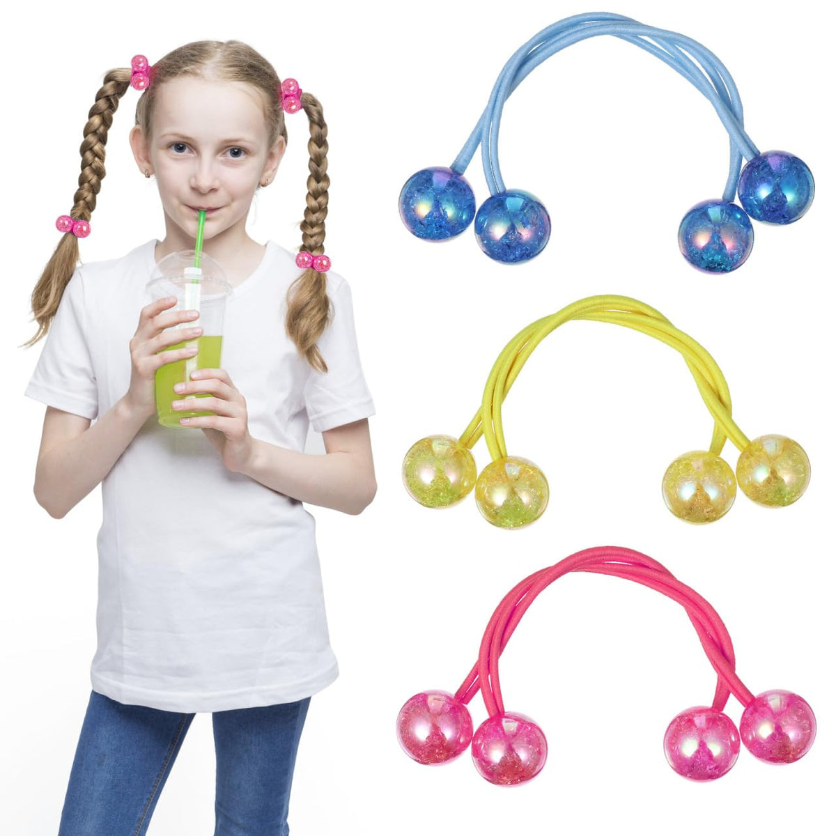 3 Pairs Acrylic Hair Circle Elastic Hair Bands Handmade Women Barrette Assorted Color