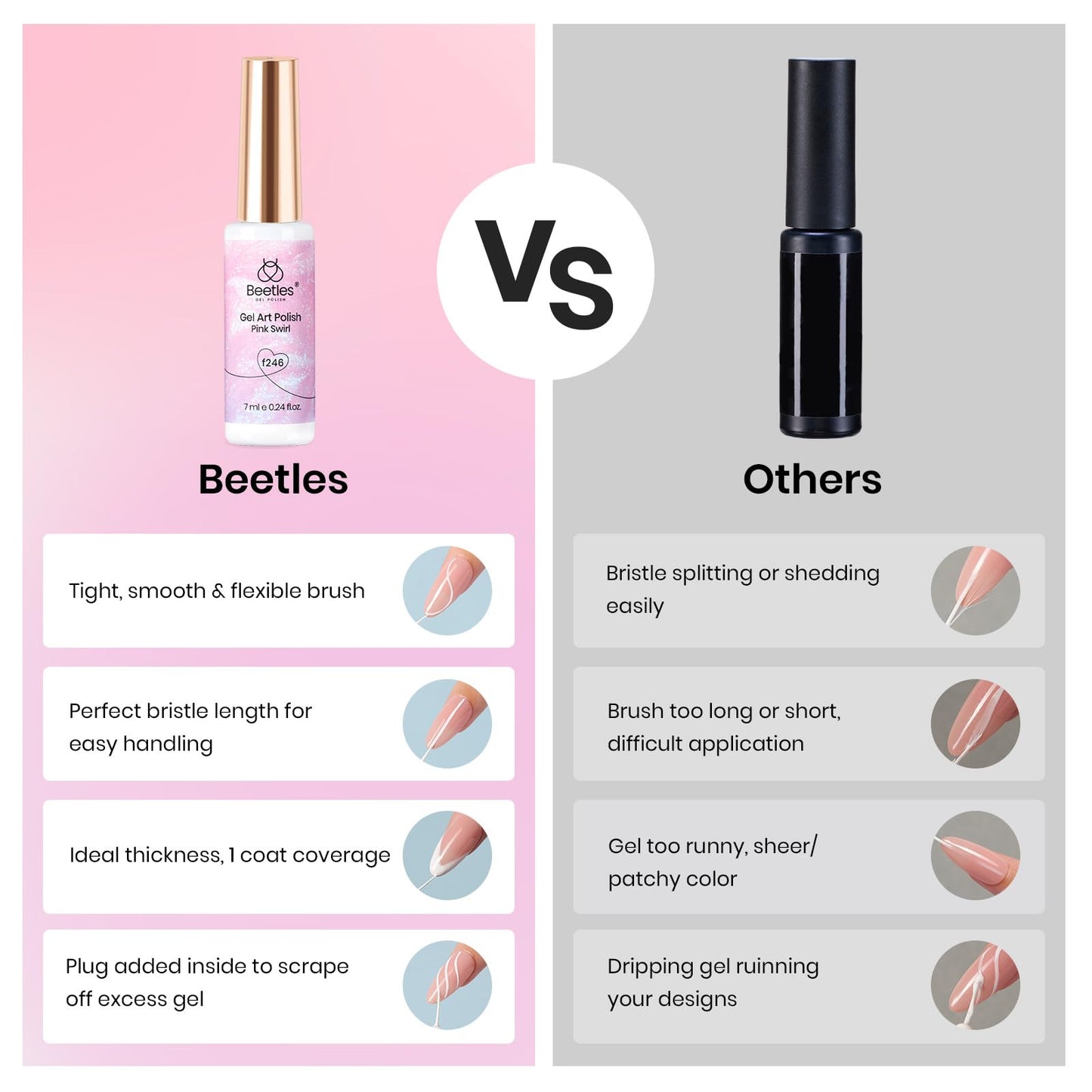 Beetles Pearl Pink Gel Nail Polish,Pearlescent Pink Mermaid Nail Drawing Gel Nail Art Polish Soak Off Uv Led Shimmer Liner Nails Art with Dotting Pen Beauty and Personal Care beetles Gel Polish