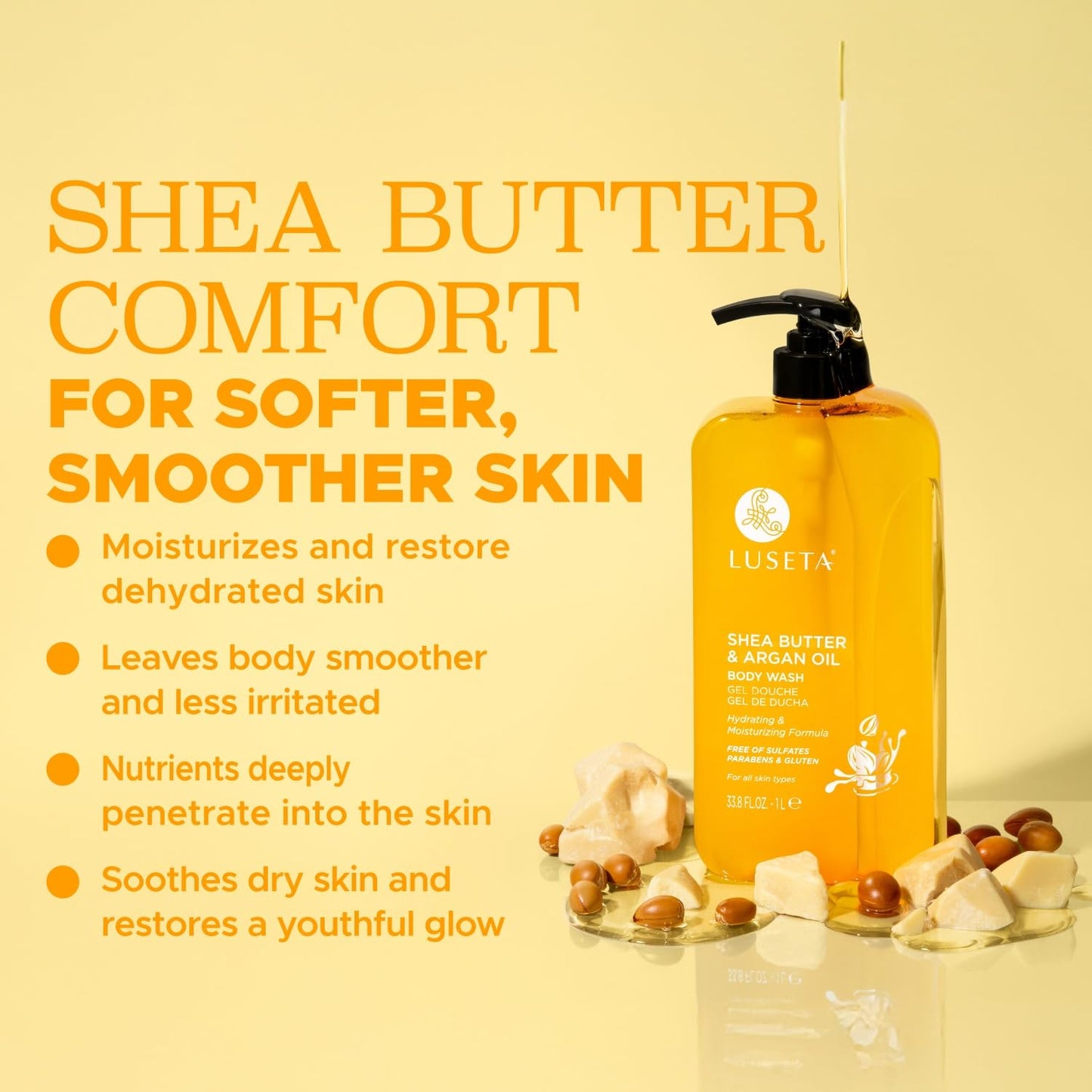 Luseta Shea Butter & Argan Oil Body Wash for Hydrating, Nourishing & Softening, for Daily Moisture, Smoothness & Gentle Cleanse for Dry and Dehydrated Beauty & Personal Care L LUSETA