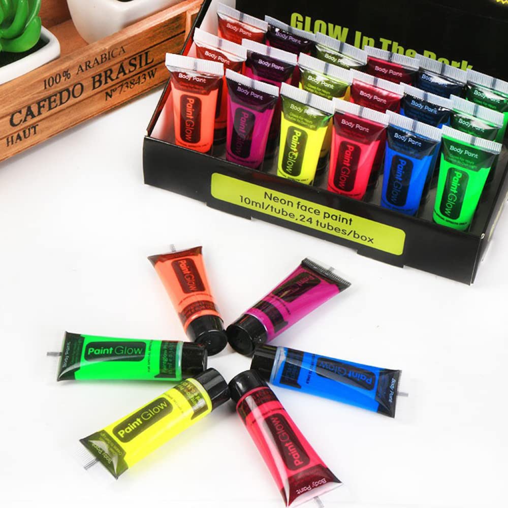 Black Light Neon Face and Body Paint Glow in the Dark Paint Halloween Blacklight Glow Party 6 Color 24 tubes Beauty & Personal Care Xmifer