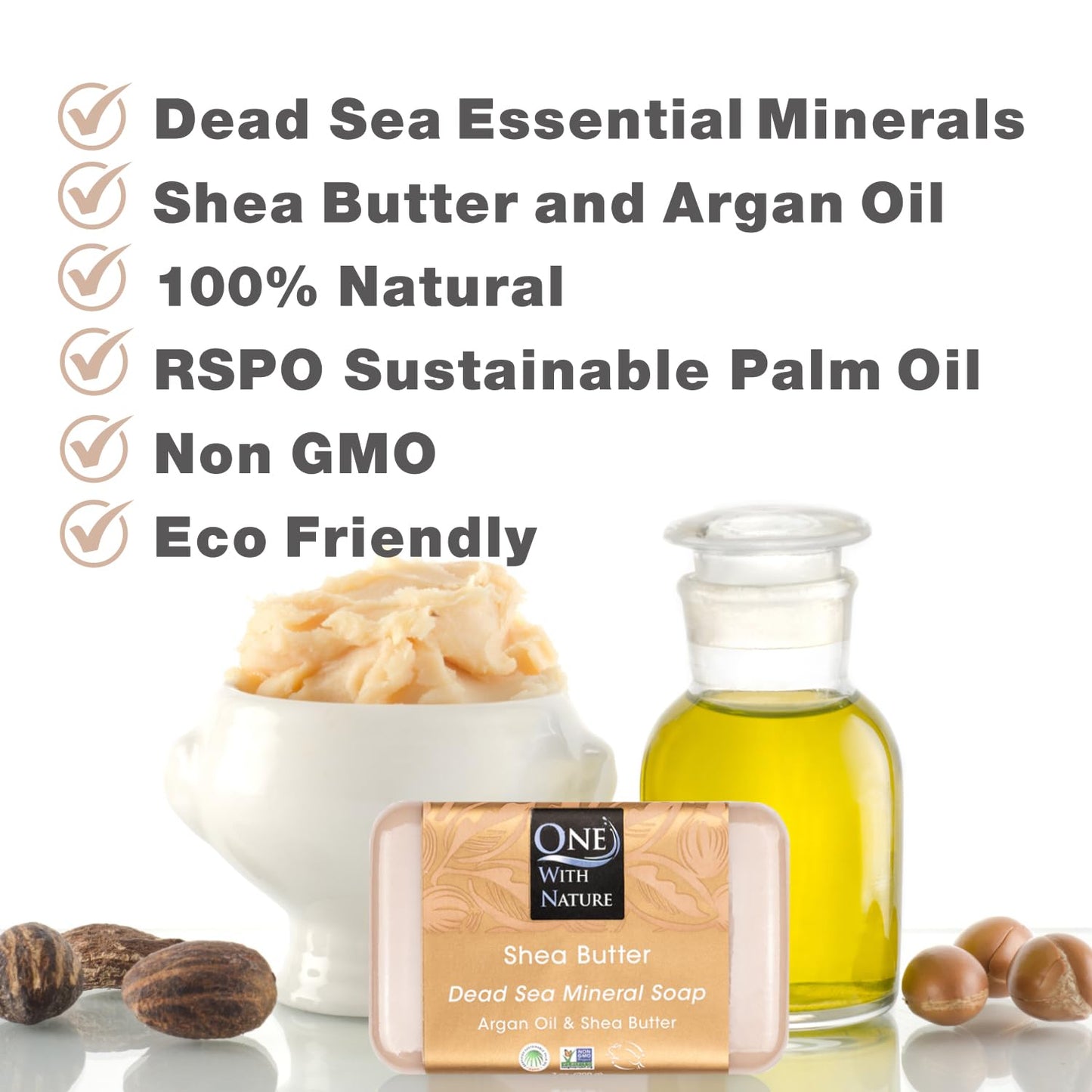 One With Nature Dead Sea Salt Shea Butter Soap 7oz 3-Pack - Purifying and Exfoliating Soap Bar with Dead Sea Minerals for Face & Body, for Men & Women Beauty & Personal Care One With Nature