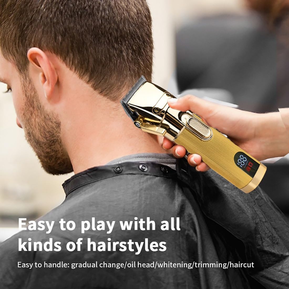 GLESVOWIO Hair Cutting Tool Oil Head Professional Clipper Electric Push Scissor LCD Adjustable Knife Distance Trimmer for Men Haircut Machine(Gold) Beauty and Personal Care GLESVOWIO