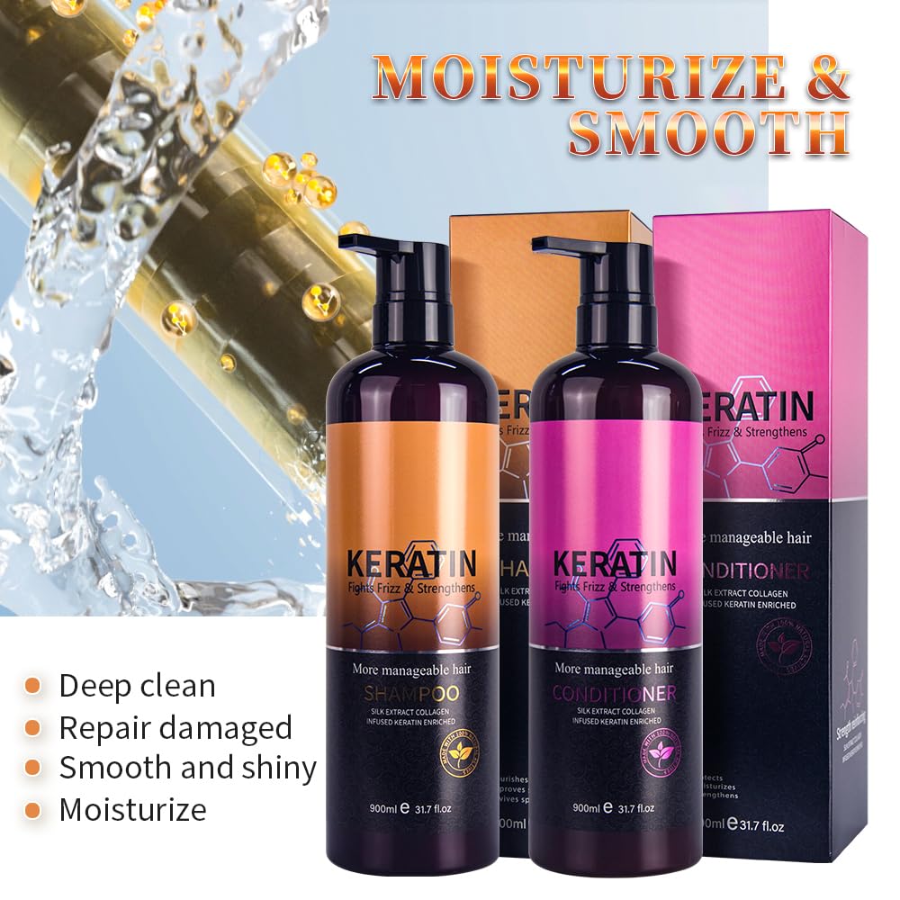 Mnequal Keratin Shampoo & Conditioner Set, Salon-quality Treatments for Dry, Damaged, Curly, Frizzy, Straight or Color Treated Hair, Paraben Beauty & Personal Care Mnequal