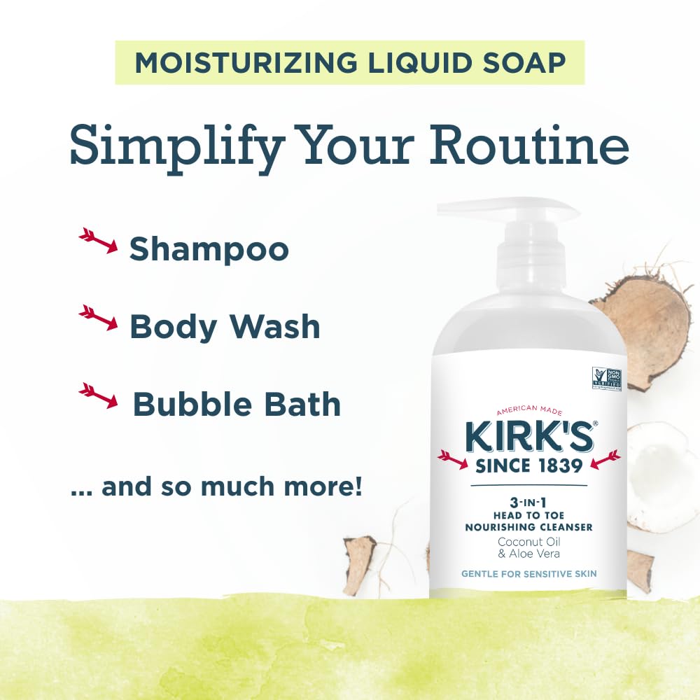 Kirk's Juniper & Lime 3-in-1 Nourishing Cleanser, Shampoo Body Wash Bubble Bath, Coconut Oil and Aloe Vera, Vegan Non-GMO, 32 Fl Oz, Pack of 2 Beauty & Personal Care Kirk's
