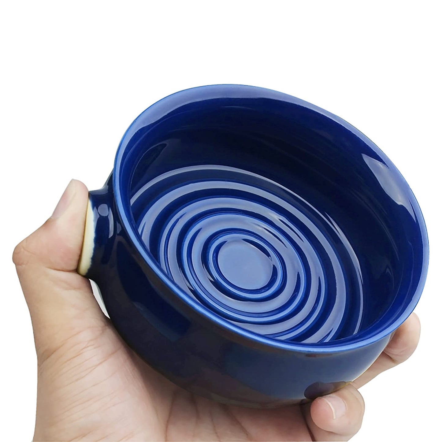 Linkidea Ceramic Shaving Soap Bowl with Non-Slip Handle, Wide Mouth, Large Capacity, Easier to Lather Ridges, Wet Razor Shave Cream Bowl for Men Beauty and Personal Care Linkidea