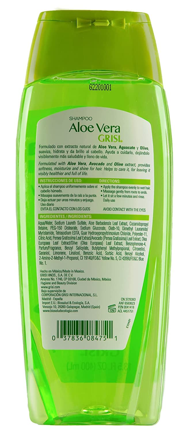 Grisi Aloe Vera Shampoo, Moisturizing Shampoo with Aloe Vera Extract, Paraben-Free, Hair Product for Soft and Shiny Hair, 2-Pack of 13.5 FL Oz each, 2 Beauty & Personal Care Grisi