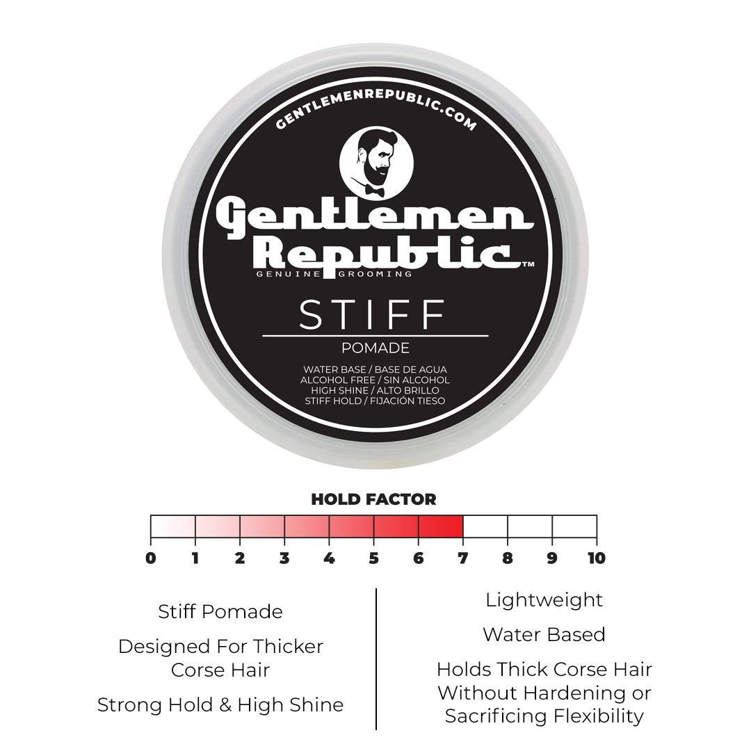 Gentlemen Republic 8oz Stiff Hair Pomade - Lightweight All-Day Hold with High Shine Finish, Alcohol-Free and Paraben-Free Formula, Suitable for Thick Beauty & Personal Care Gentlemen Republic Genuine Grooming