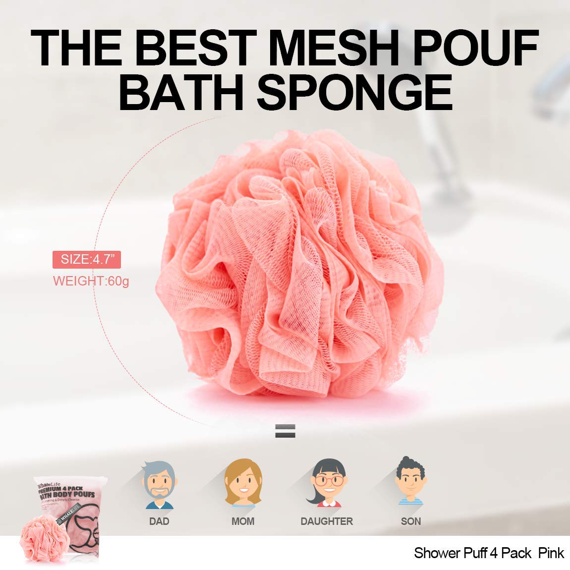 Loofah Sponge Bath Sponge for Women Men 4 Pack (Pink) Beauty & Personal Care WhaleLife