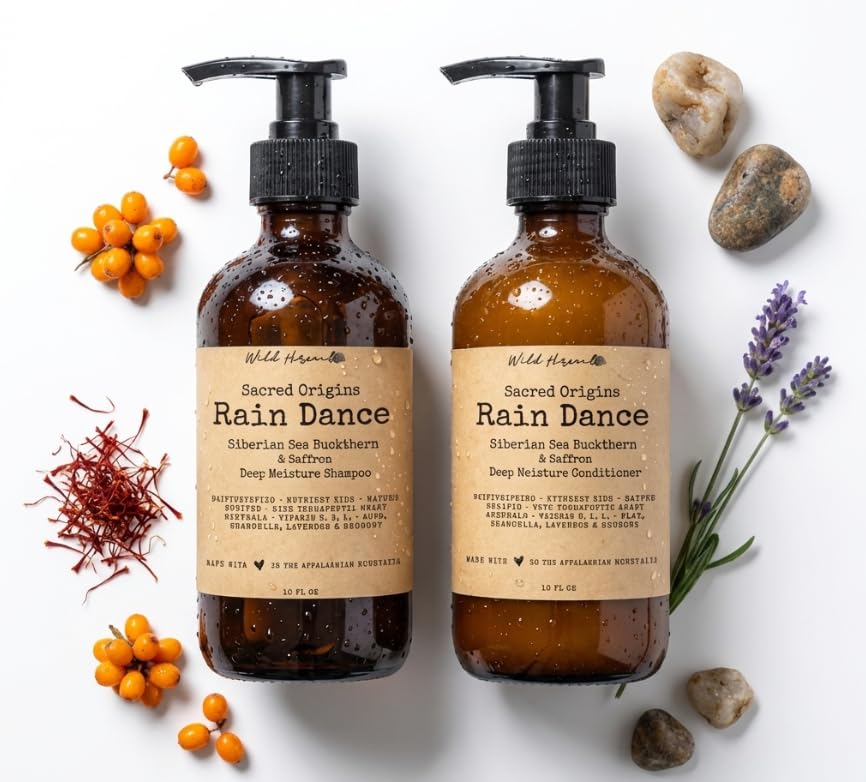 Wild Hermit Wellness' Rain Dance Organic Shampoo and Conditioner Set with Sea Buckthorn & Saffron, Deep Moisture, Sulfate Free, 10 oz, 2 Count Beauty & Personal Care Wild Hermit Wellness