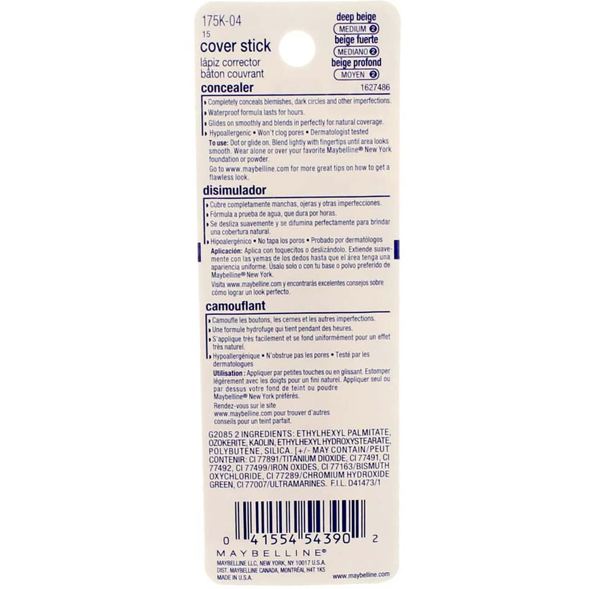 Maybelline Cover Stick Concealer, Deep Beige [145], 0.16 oz (Pack of 2)