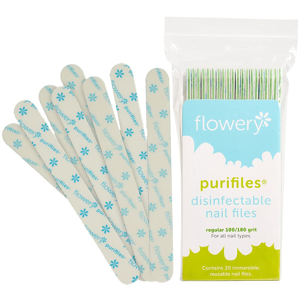 Flowery Green Core Disinfectable Nail Files, 100/180 Grit, 20 per Pack Beauty & Personal Care Flowery