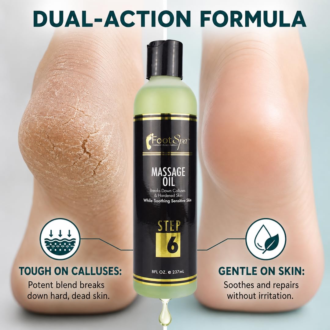 Foot SPA Pedicure Massage Oil - Tea Tree, Peppermint & Eucalyptus Blend for Callus Softening & Cracked Heel Repair | Cooling Relief | Professional Beauty & Personal Care FootSpa