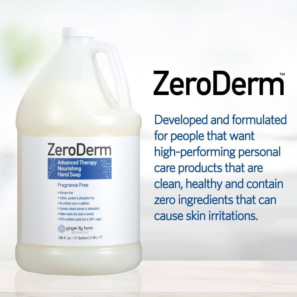 Ginger Lily Farms Botanicals ZeroDerm Advanced Therapy Nourishing Liquid Hand Soap Refill 100% Vegan Cruelty-Free Fragrance-Free, Unscented, 128 Fl Oz Beauty & Personal Care Ginger Lily Farms