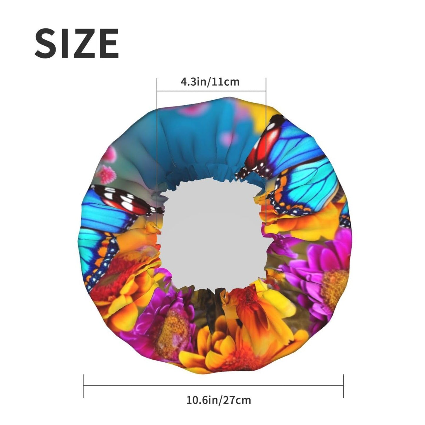 Colorful Butterfly Flower Shower Cap for Women Men Large Reusable Shower Bonnet Double-Layer Waterproof Bath Caps Elastic Band Hair Hat for All Beauty and Personal Care BWLHJKE