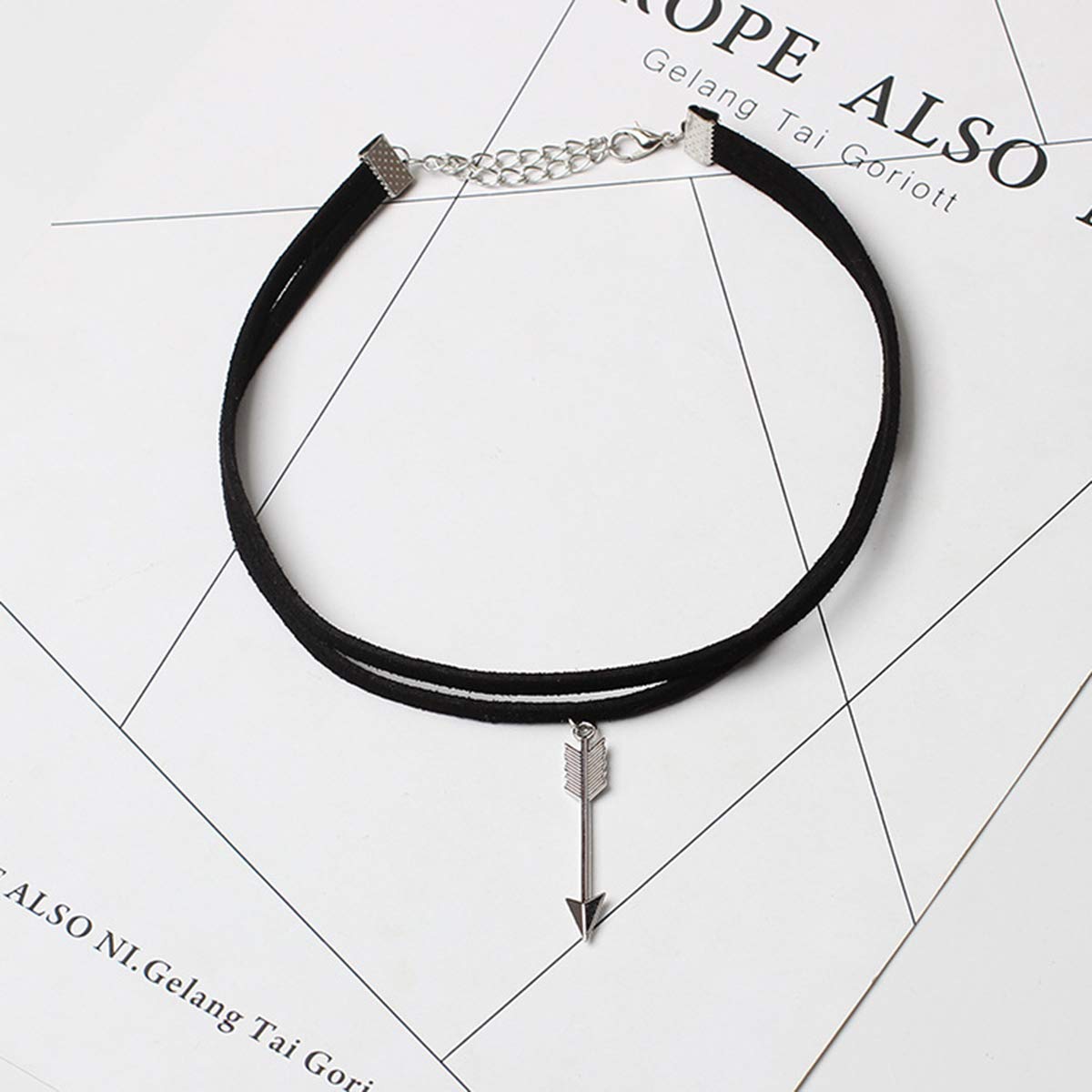 DoubleNine Arrow Pendant Choker Black Gothic Vengan Suede Necklace for Women Beauty & Personal Care Doubnine