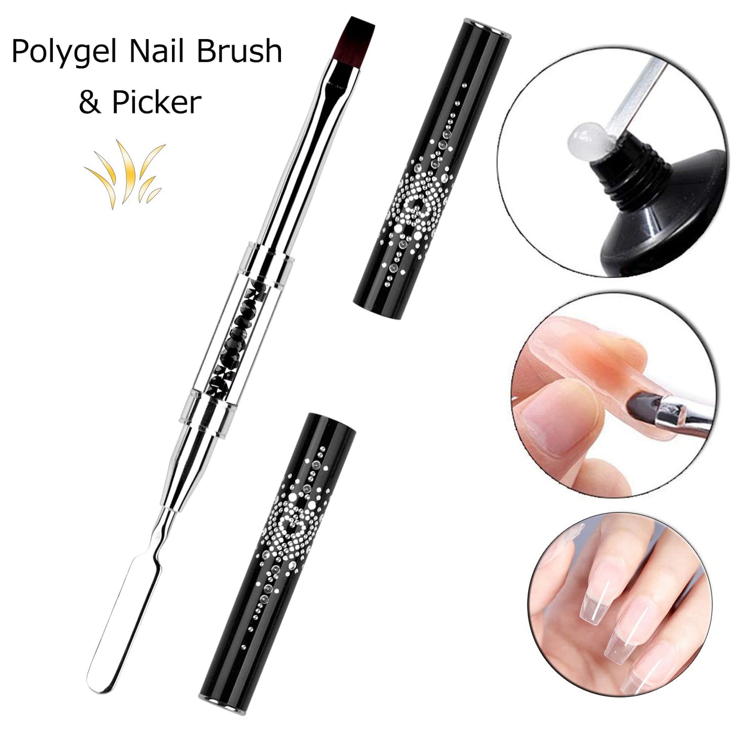 LEQ 2Pcs Nail Art Brush Set, Dual-ended Oval & Flat Gel Nail Polish Brushes Nail Art Liner Brush Polygel Slice Tool for PolyGel UV Builder Gel Nails Beauty & Personal Care LEQ