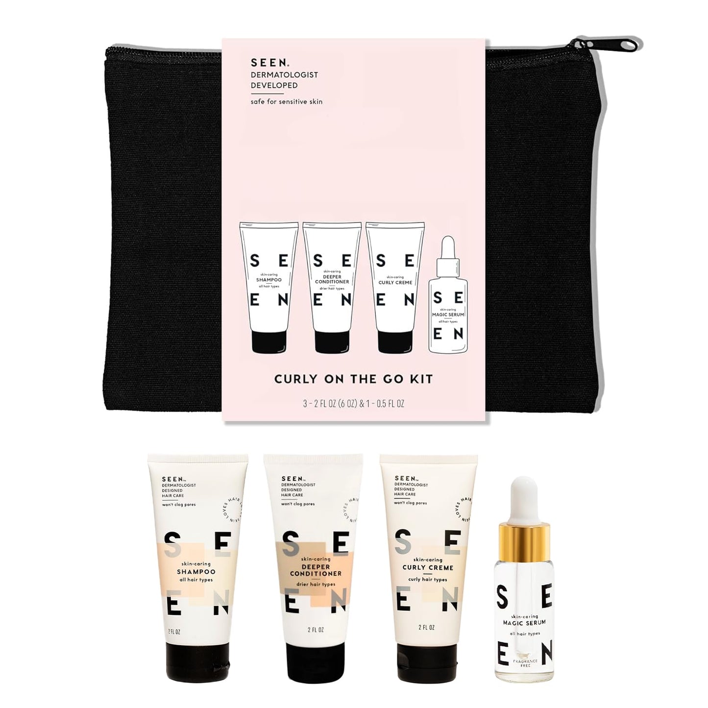 SEEN Curly On The Go Kit -Scented - Non-Comedogenic & Safe for Sensitive Skin - Curl-Defining Styling Hair Bundle - Anti Frizz - Heat Protectant Beauty & Personal Care SEEN