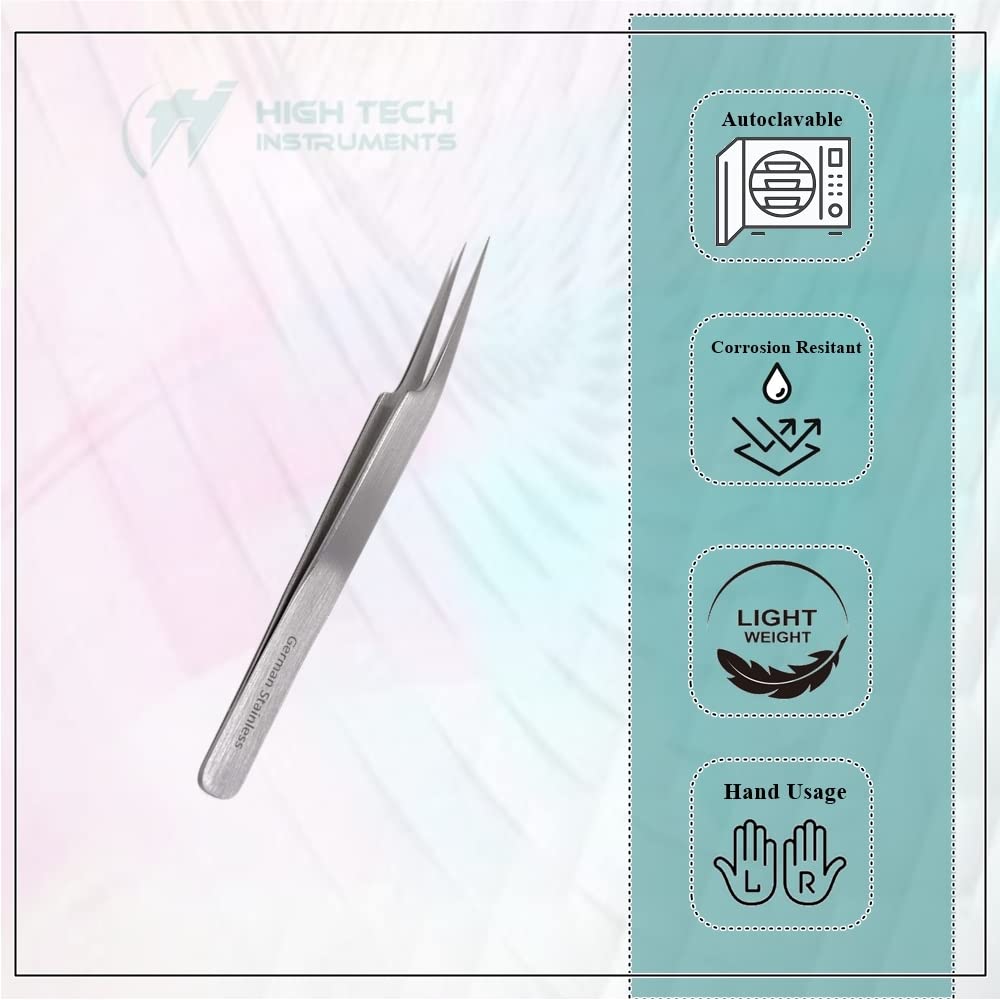 Professional Eyelash Tweezers Sharp, Needle Nose, Stainless Steel, Tweezers Precision Pluckers 4.75" with Fine Precision Tips for Facial Hair Beauty and Personal Care HIGH TECH INSTRUMENTS