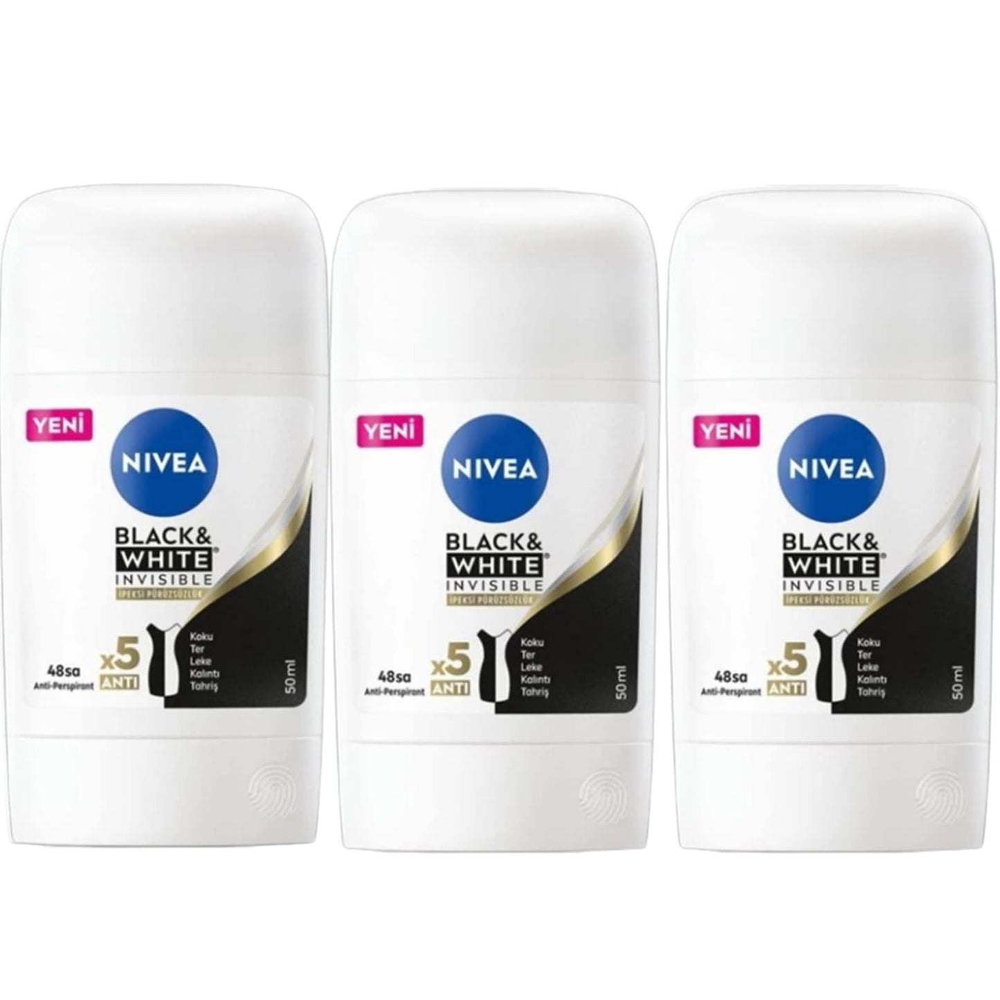 NIVEA NEW STICK BLACK WHITE INVISIBLE STICK DEODORANT 50 ML - THINY APPEARANCE-ANTI-TRANSPIRANT-ERGONOMIC DESIGN-SOLID STICK- (PACK OF 3x50 ML) Beauty and Personal Care NIVEA