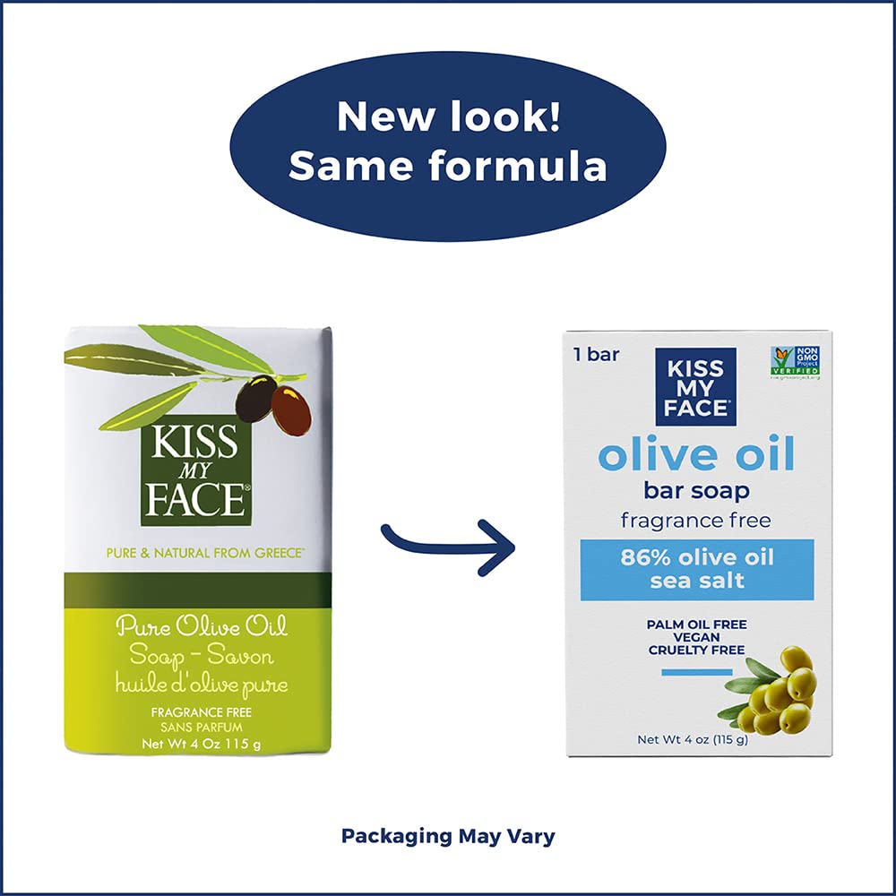 Kiss My Face Moisturizing Bar Soap for All Skin Types - Pure Olive Oil, 4 oz. (Packaging May Vary) Beauty & Personal Care Kiss My Face