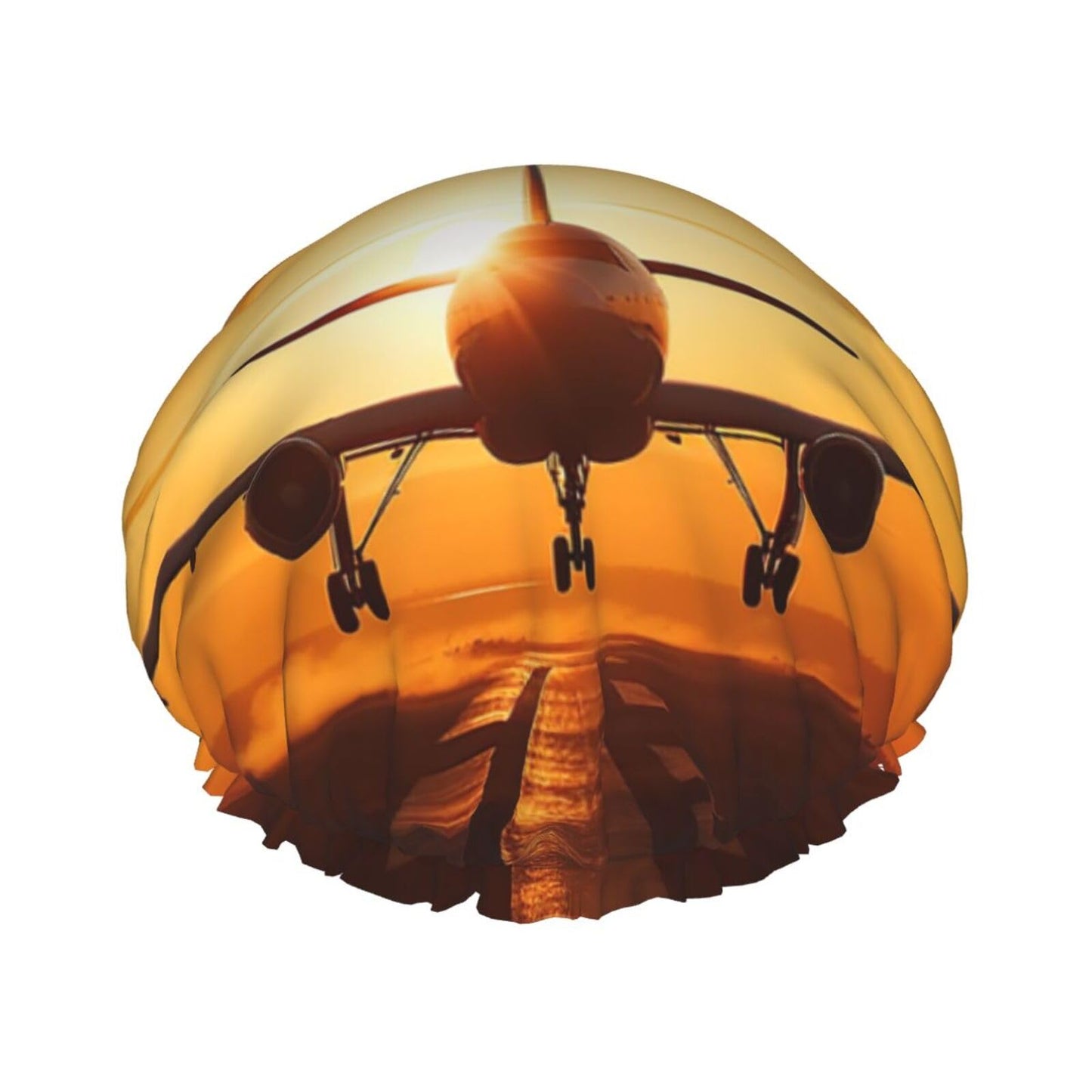 Aircraft Plane At Sunset Shower Cap For Women Reusable Double Layers Bathing Bath Cap Hair Caps Waterproof Elastic Band Ladies Spa Salon Shower Hat Beauty and Personal Care GDSHJKLW