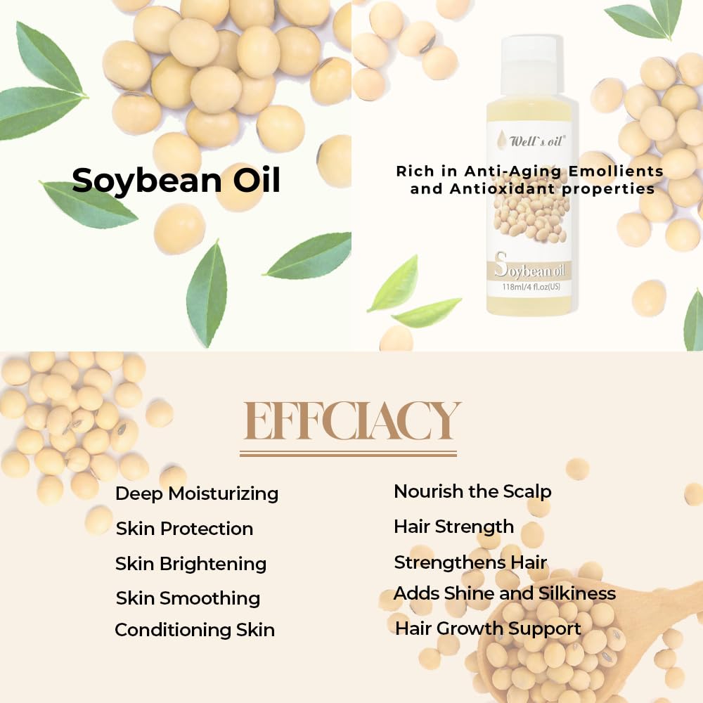 Well's 100% Pure Soybean Oil - Natural Carrier for Hair Growth, Eyelashes, Brows, Skin & Nails Moisturization | Cold Pressed, 4 fl oz Beauty & Personal Care Well's Oil